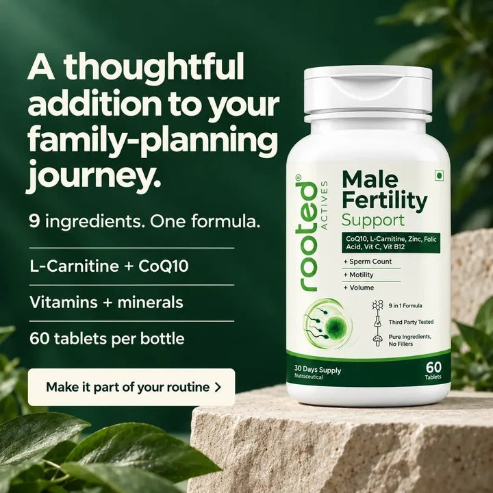 Rooted Actives 9-in-1 Men's Wellness Tablets - L-Carnitine, CoQ10, Vitamin C & Selenium Formula