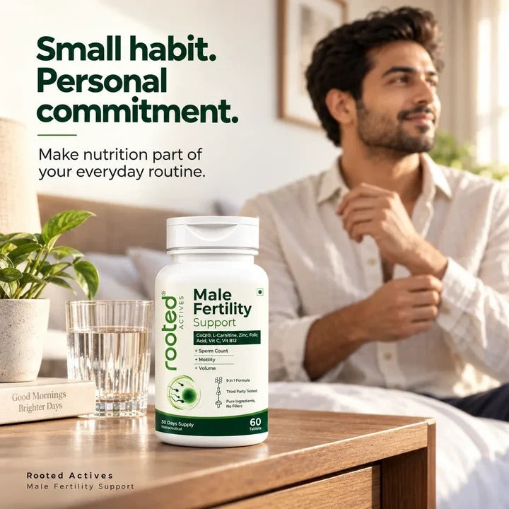 Rooted Actives 9-in-1 Men's Wellness Tablets - L-Carnitine, CoQ10, Vitamin C & Selenium Formula