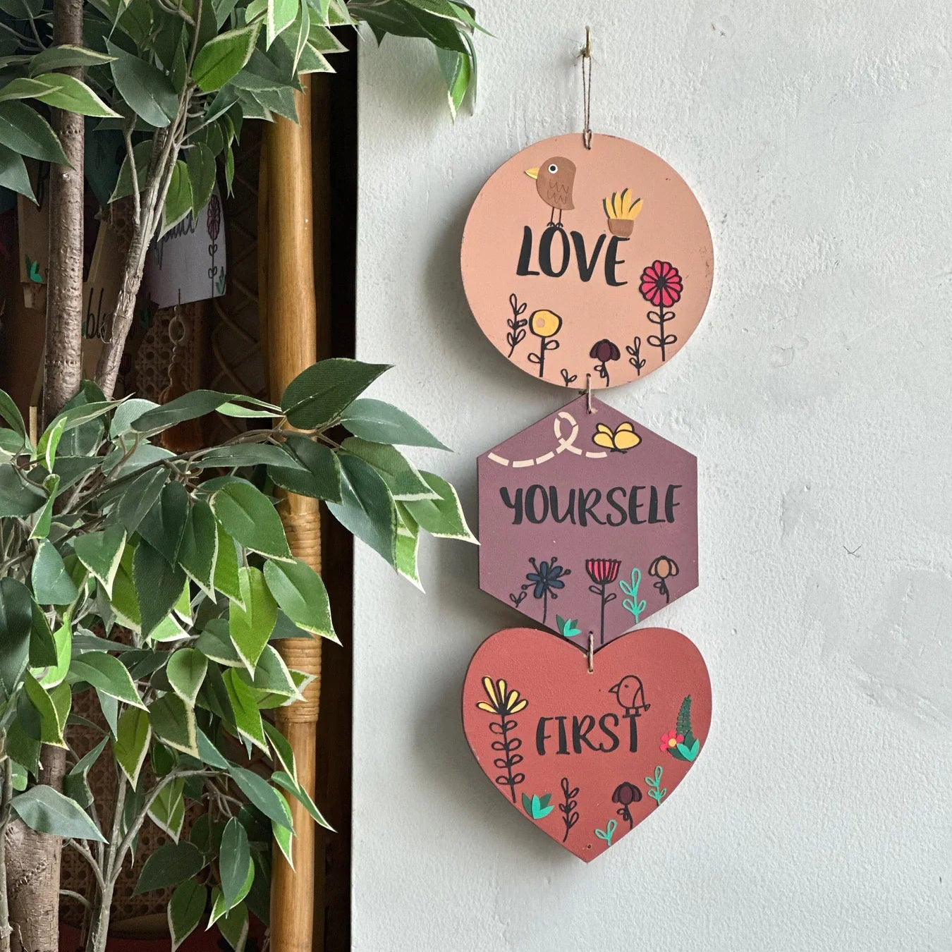 Love yourself first enchanted wall art, heart-shaped terracotta piece