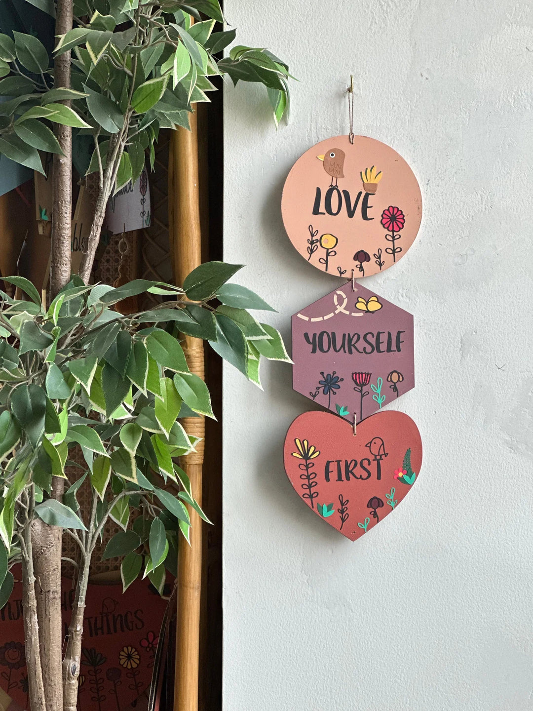 Love yourself first enchanted wall art, heart-shaped terracotta piece