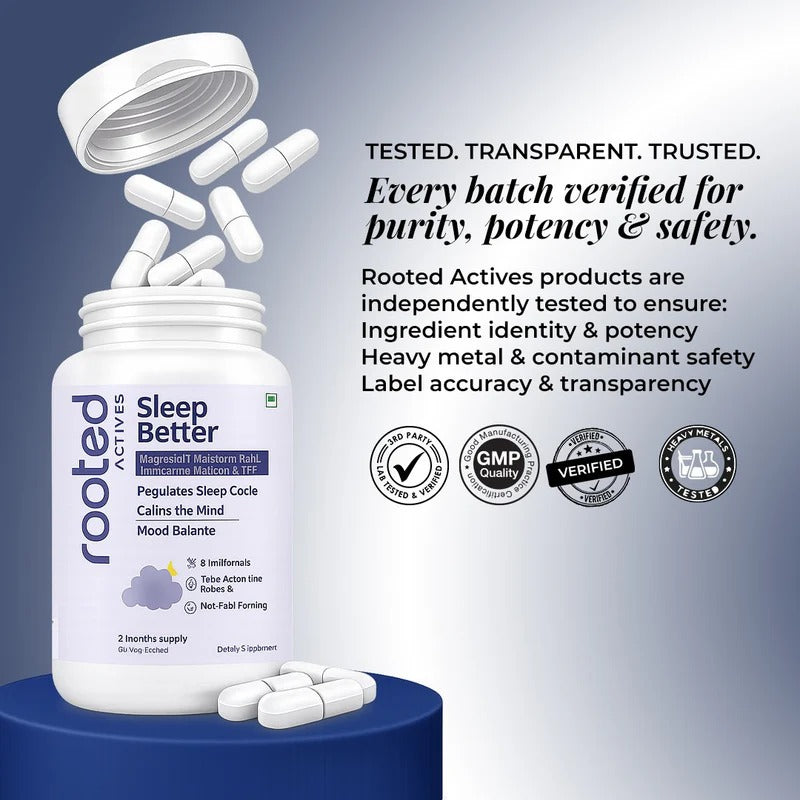 Rooted Actives Sleep Better Tablets - Magnesium, Reishi, Valerian, Ashwagandha & Melatonin Night-Time Formula