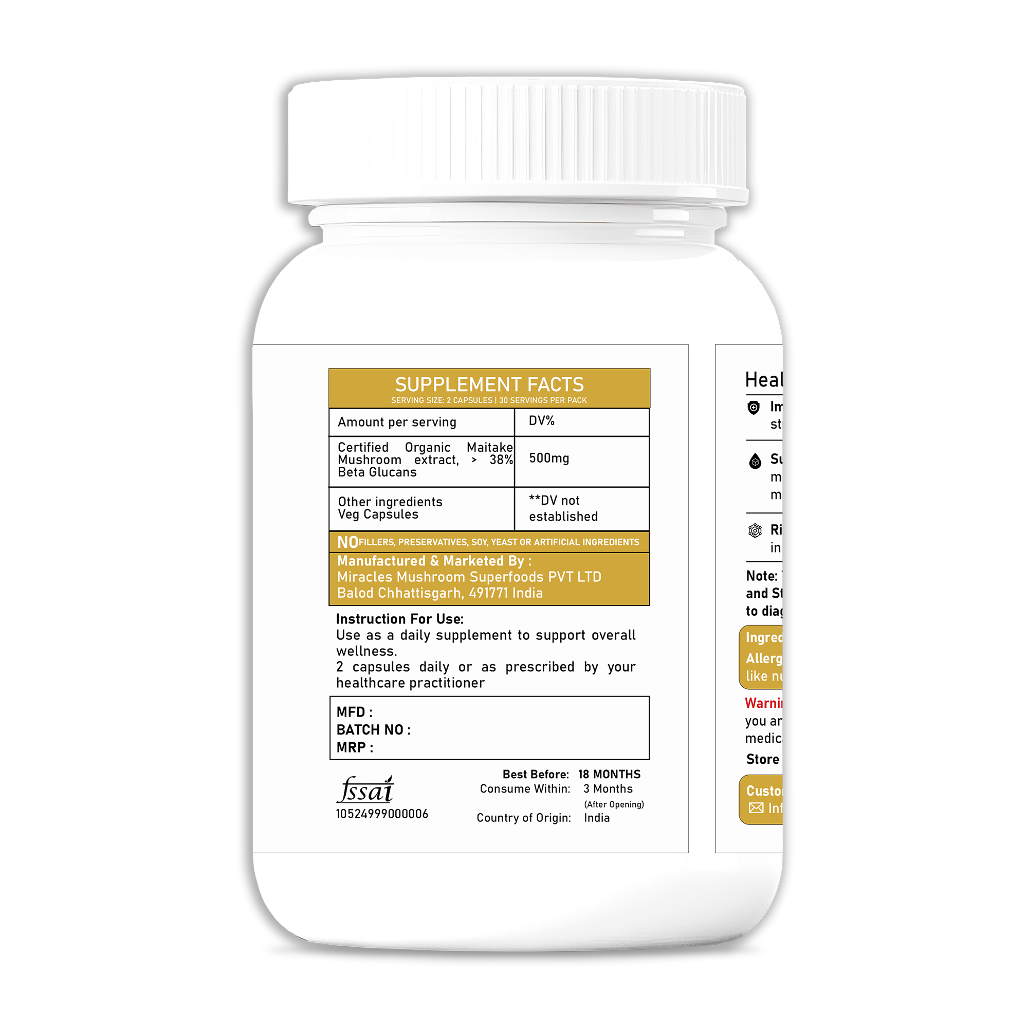 Miracles Mushroom - Lion’s Mane Mushroom Extract Capsules-100%  Fruit Body Extract.