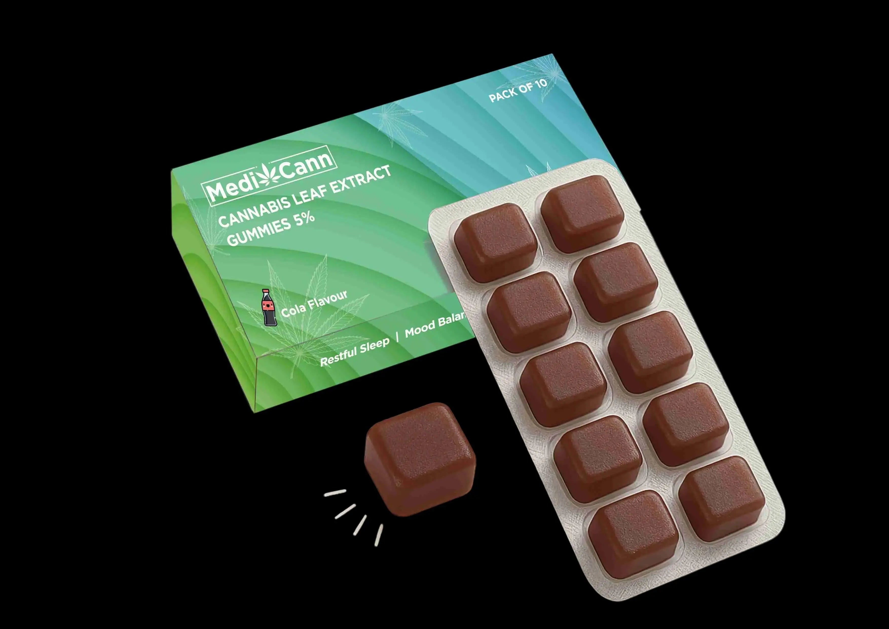 Medicann Cannabis Leaf Extract Gummies | 135mg Premium Vijaya Extract | Cola Flavour (10 Gummies).