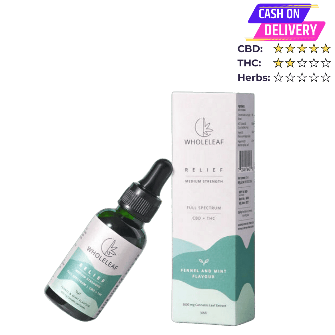 Wholeleaf Relief Medium Strength Cannabis Oil (THC Dominant) Fennel and Mint Flavour - CBD Store India