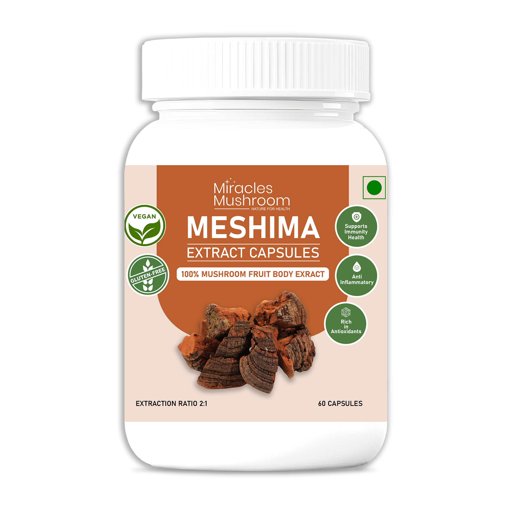 Miracles Mushroom  Meshima Mushroom Extract Capsules-  100% Fruit Body Extract.