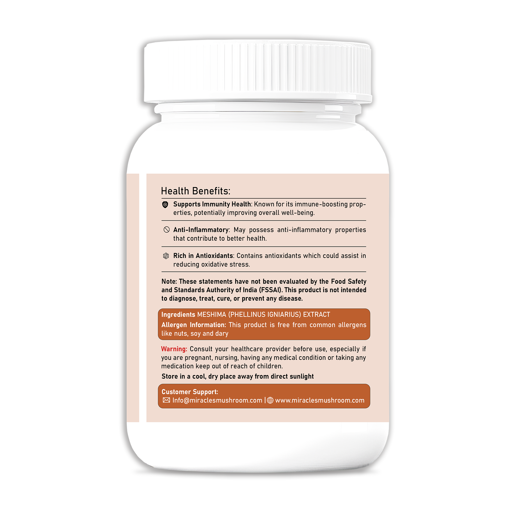 Miracles Mushroom  Meshima Mushroom Extract Capsules-  100% Fruit Body Extract.