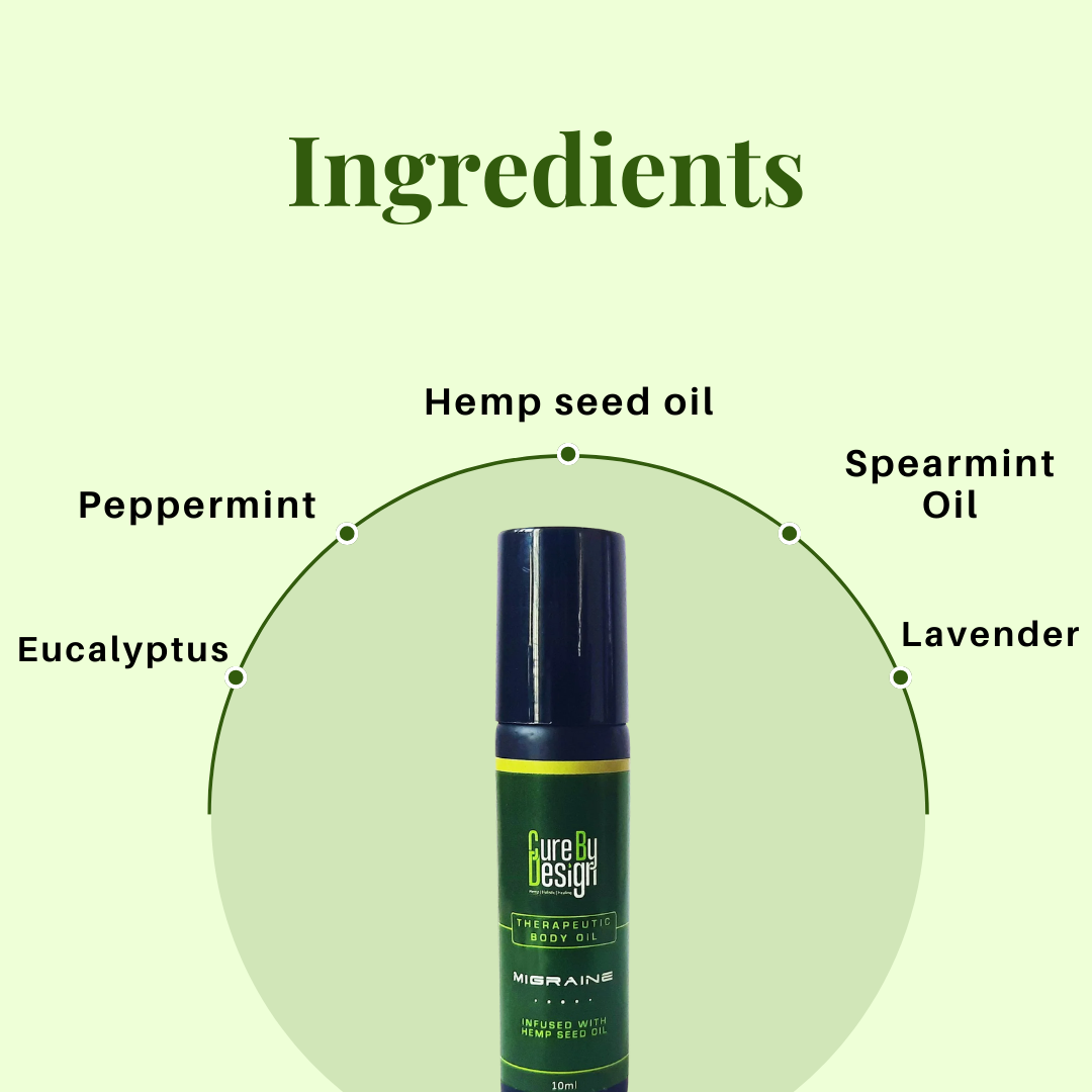 Cure By Design Therapeutic Body Oil Roll-On for Migraine Relief.