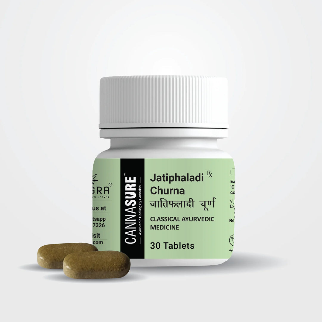 Cannasure Jatiphaladi Churna TabletsCannabis TabletsJatiphaladi Churna Tablets - Ayurvedic Solutions | Respiratory & Digestive Support