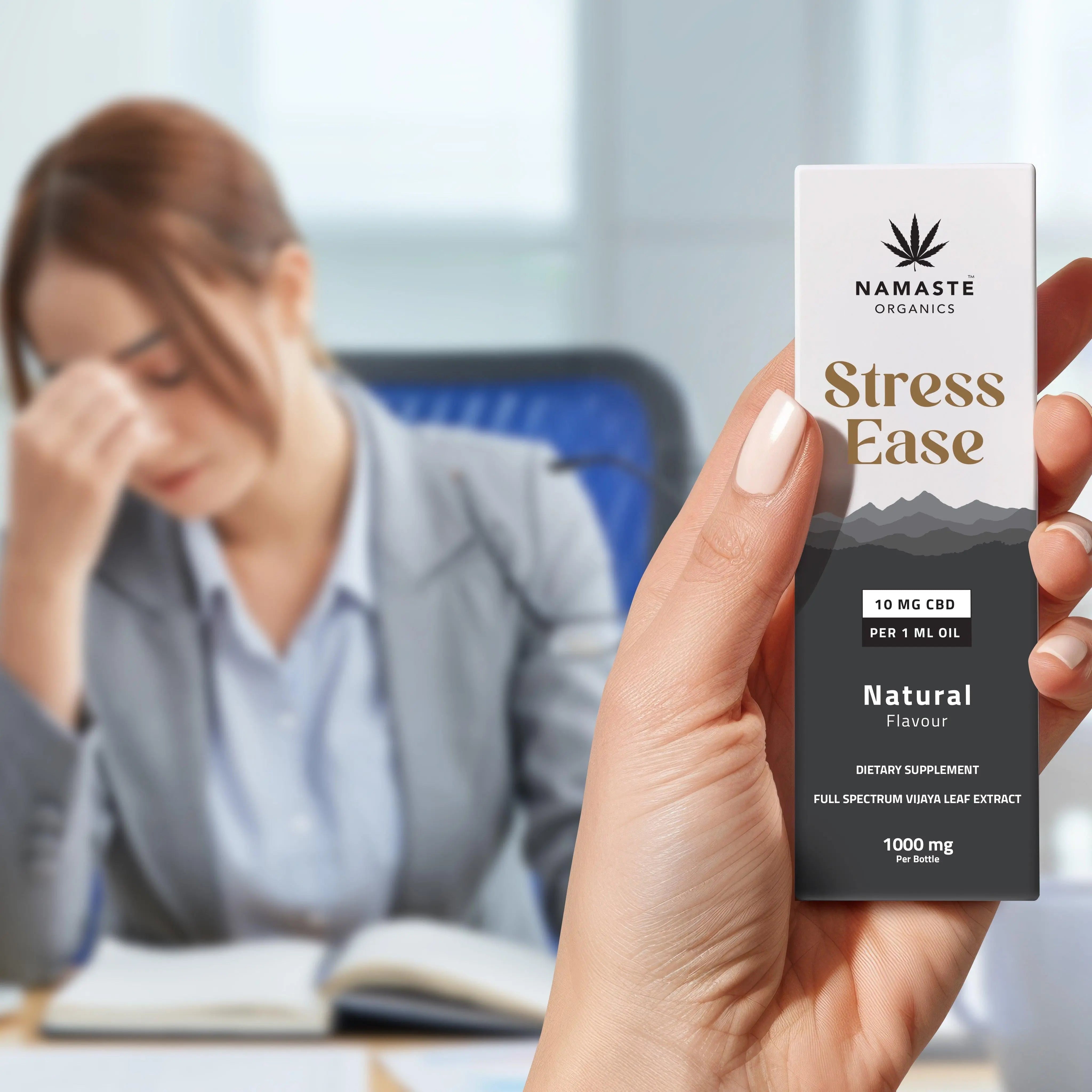 Namaste Organics Stress Ease 10:1 Vijaya Extract | CBD-Rich Oil for Calm & Anxiety Relief.