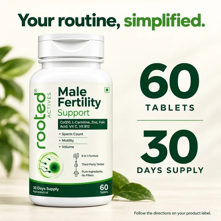 Rooted Actives 9-in-1 Men's Wellness Tablets - L-Carnitine, CoQ10, Vitamin C & Selenium Formula
