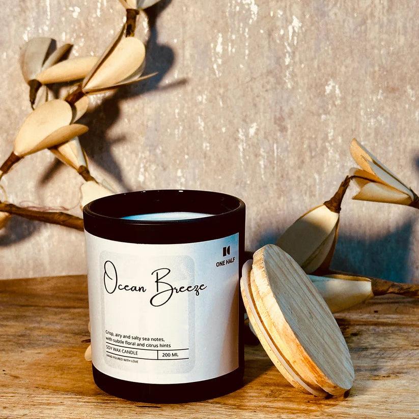 One Half - Herbal Apothecary  Ocean Breeze - Fresh & UpliftingHemp CandlesHerbal Apothecary Ocean Breeze - Refreshing Scent