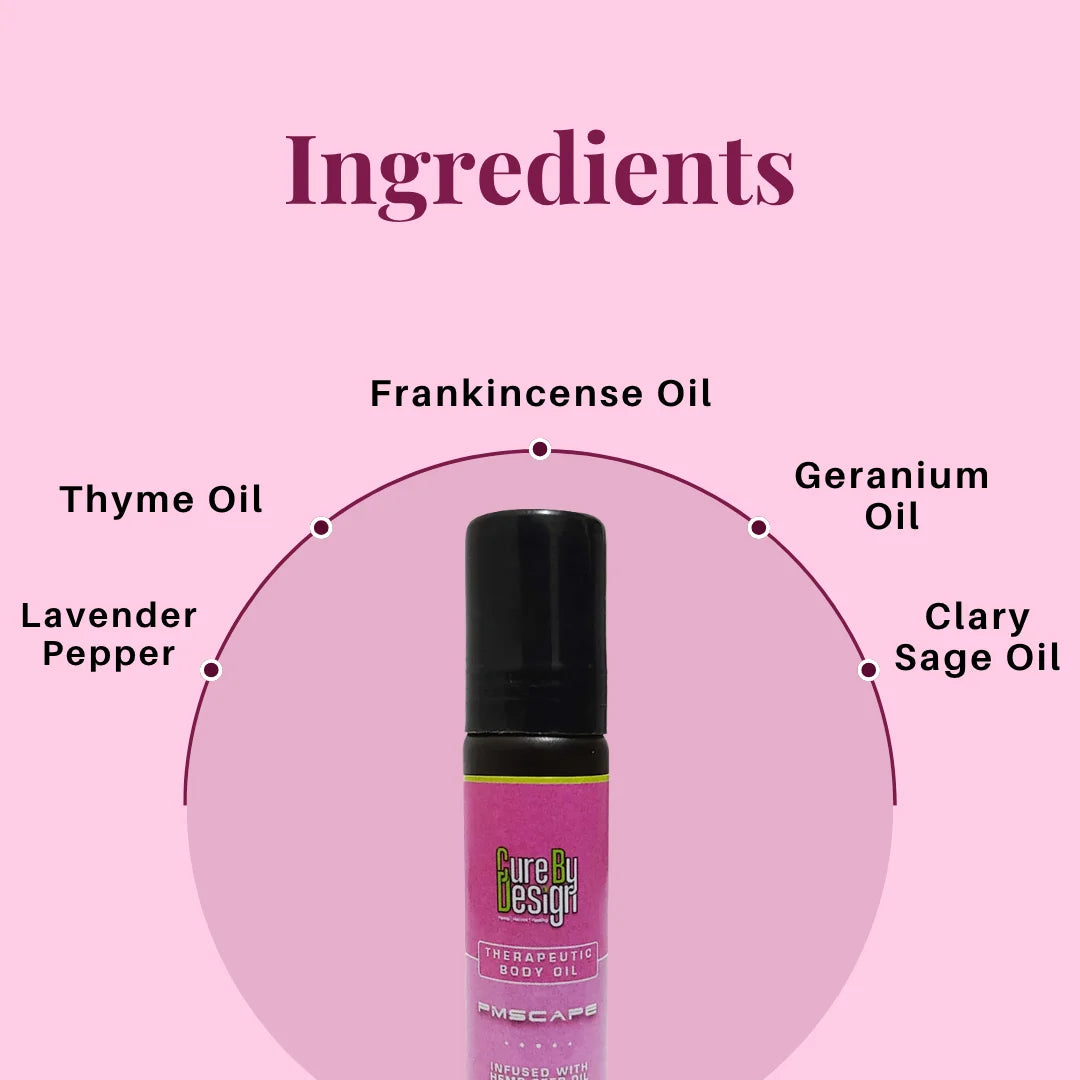 Cure By Design PMScape Roll-On 10ml – PMS Relief, Hormonal Balance & Aromatherapy Oil.
