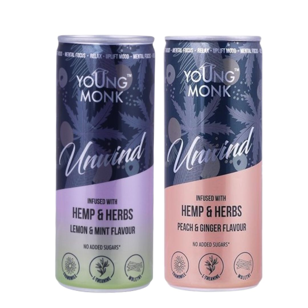 Young Monk Unwind Sparkling Water- Peach & Ginger Flavour- Infused with Hemp. - CBD Store India