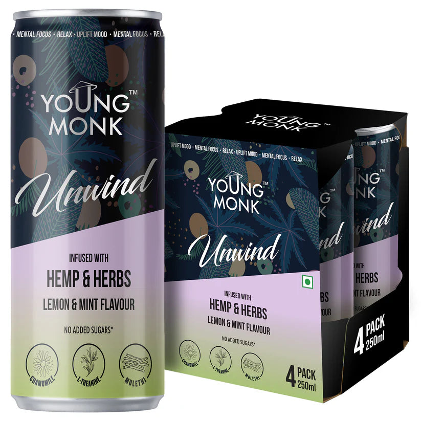 Young Monk Calmness Drink- Herbs, Hemp, Zero added Sugar (Pack Of 4)