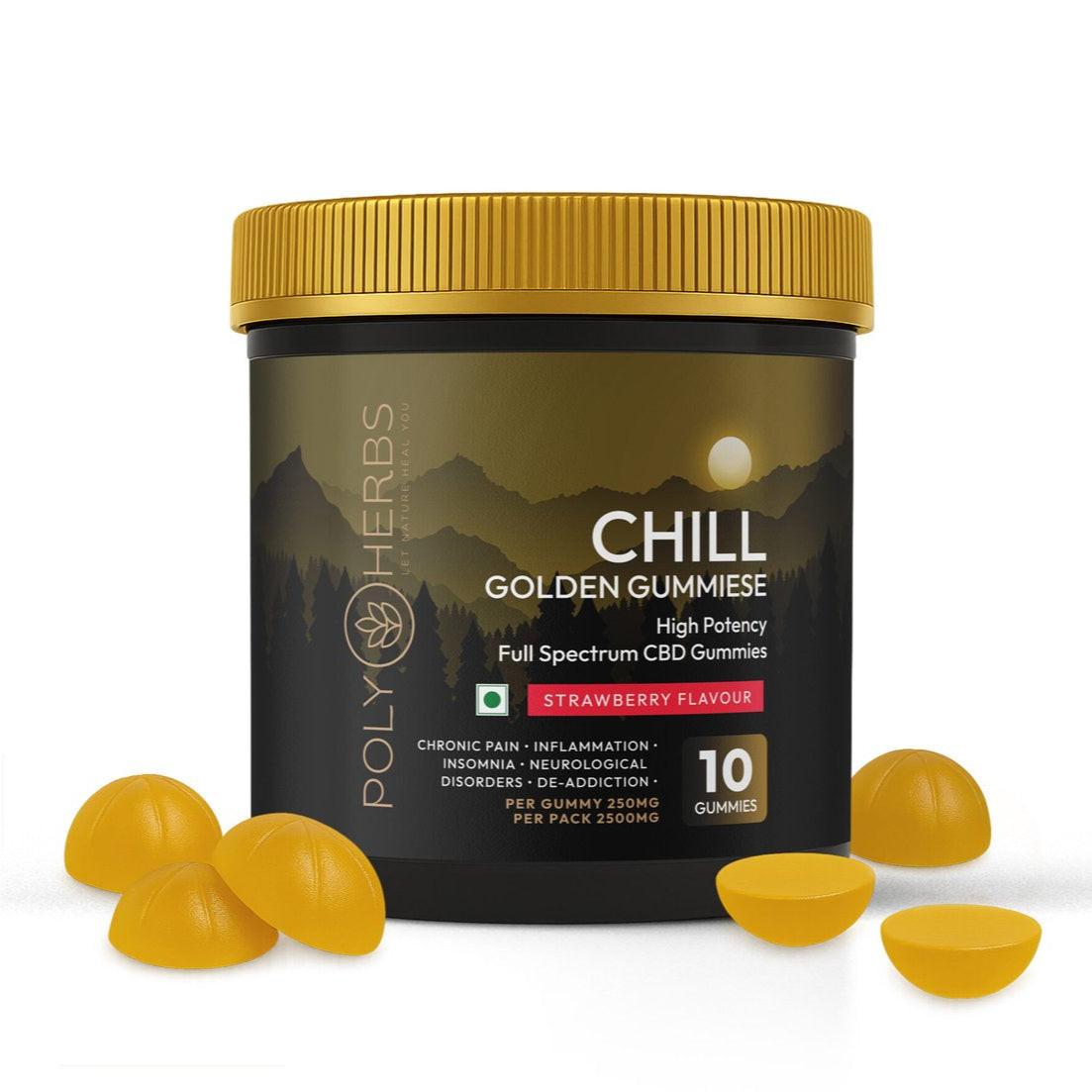 Polyherbs CHILL Golden Super Strong CBD THC Gummies 250mg Per Gummy.