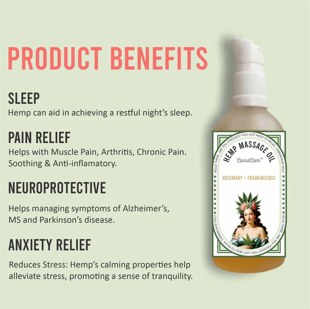 CannaCalm Hemp Massage Oil-Rosemary + Frankincense.