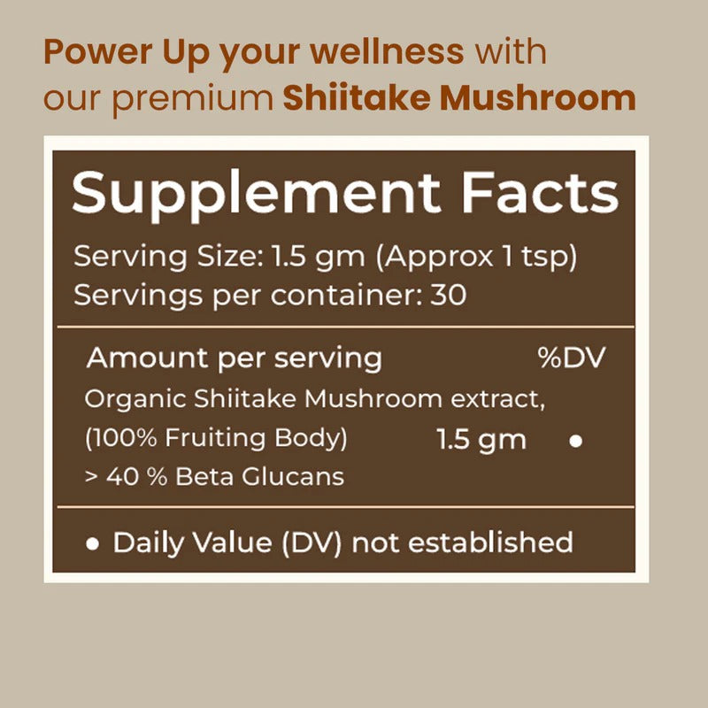 Rooted Actives Shiitake Mushroom Powder - Pure Fruit-Body Extract for Coffee, Tea & Smoothies