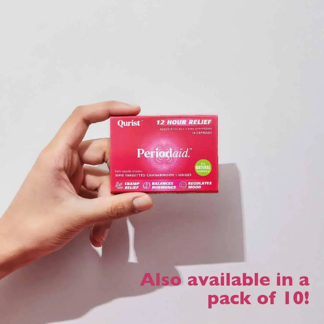 Qurist Periodaid - long-lasting pain relief and facilitates a hormonal balance to tackle all 7 PMS symptoms.
