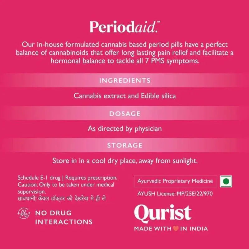 Qurist Periodaid - long-lasting pain relief and facilitates a hormonal balance to tackle all 7 PMS symptoms.