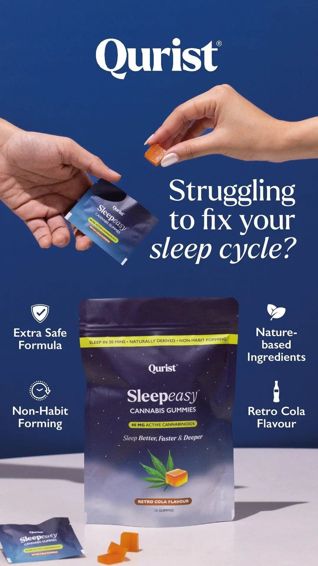 Qurist- Sleepeasy Gummies | CBD + THC Gummies for Restful Sleep.