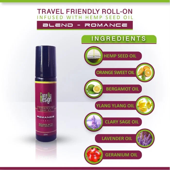 Cure By Design Therapeutic Body Oil Roll-On for Romance 10ml | Natural Aphrodisiac Blend.