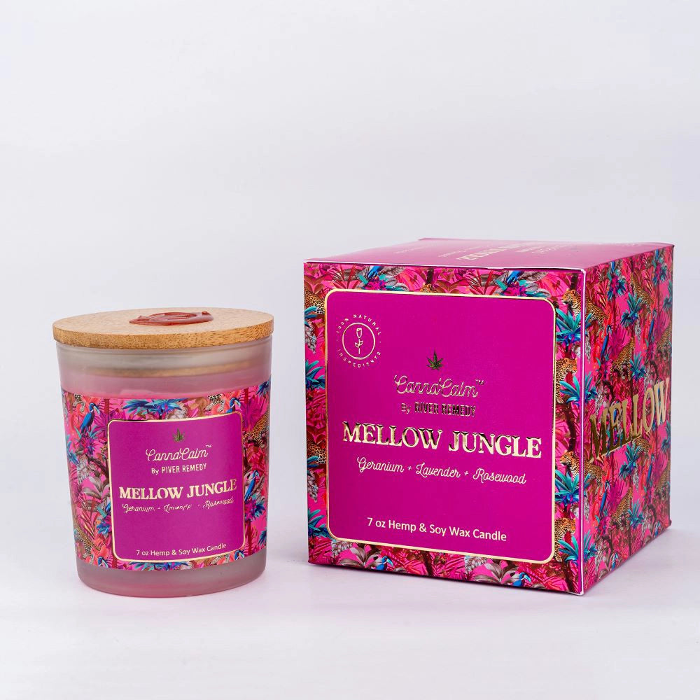 CannaCalm Mellow Jungle Hemp Pink Candle.