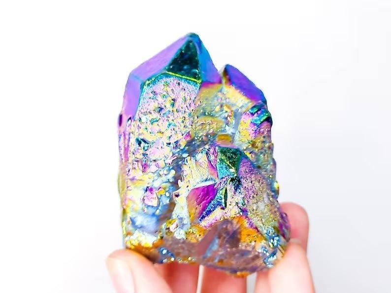 Rainbow Titanium Aura Quartz Clusters.