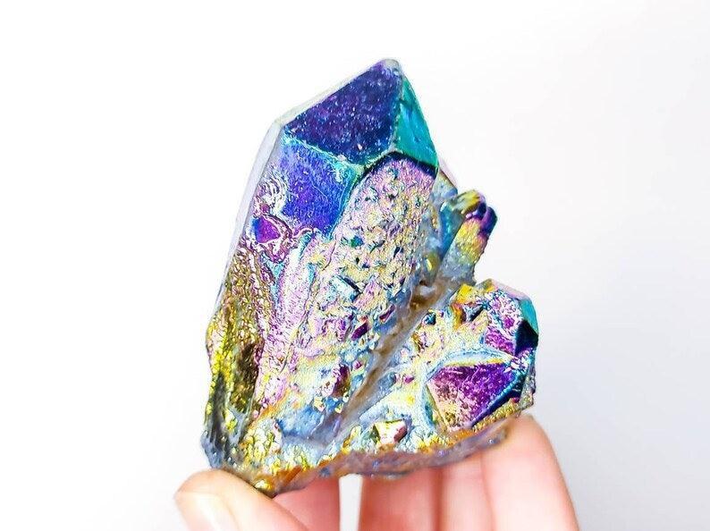 Rainbow Titanium Aura Quartz Clusters.