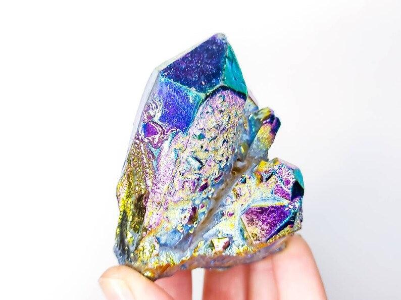 Rainbow Titanium Aura Quartz ClustersGemstones and CrystalRainbow Titanium Aura Quartz Clusters