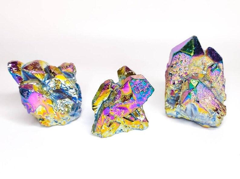 Rainbow Titanium Aura Quartz ClustersGemstones and CrystalRainbow Titanium Aura Quartz Clusters