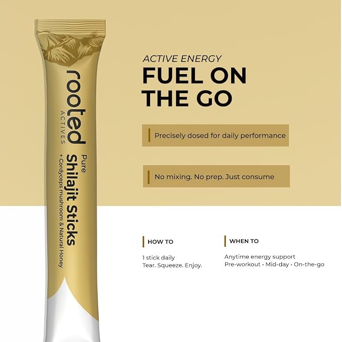 Rooted Actives Pure Shilajit Honey Sticks with Cordyceps - Himalayan Shilajit & Raw Honey (60%+ Fulvic Acid)