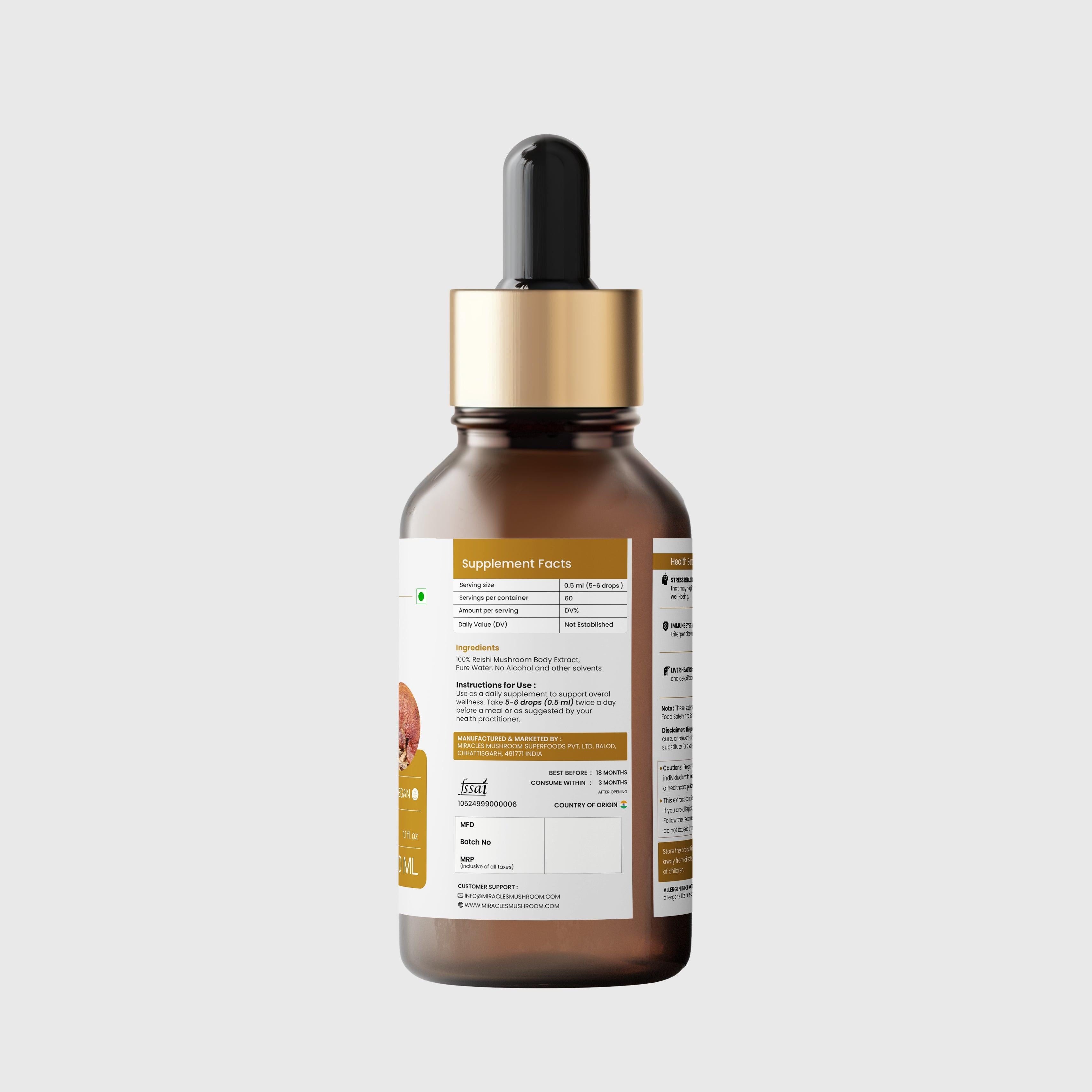 Miracles Mushroom -  Reishi Mushroom Liquid Extract - 30ml.