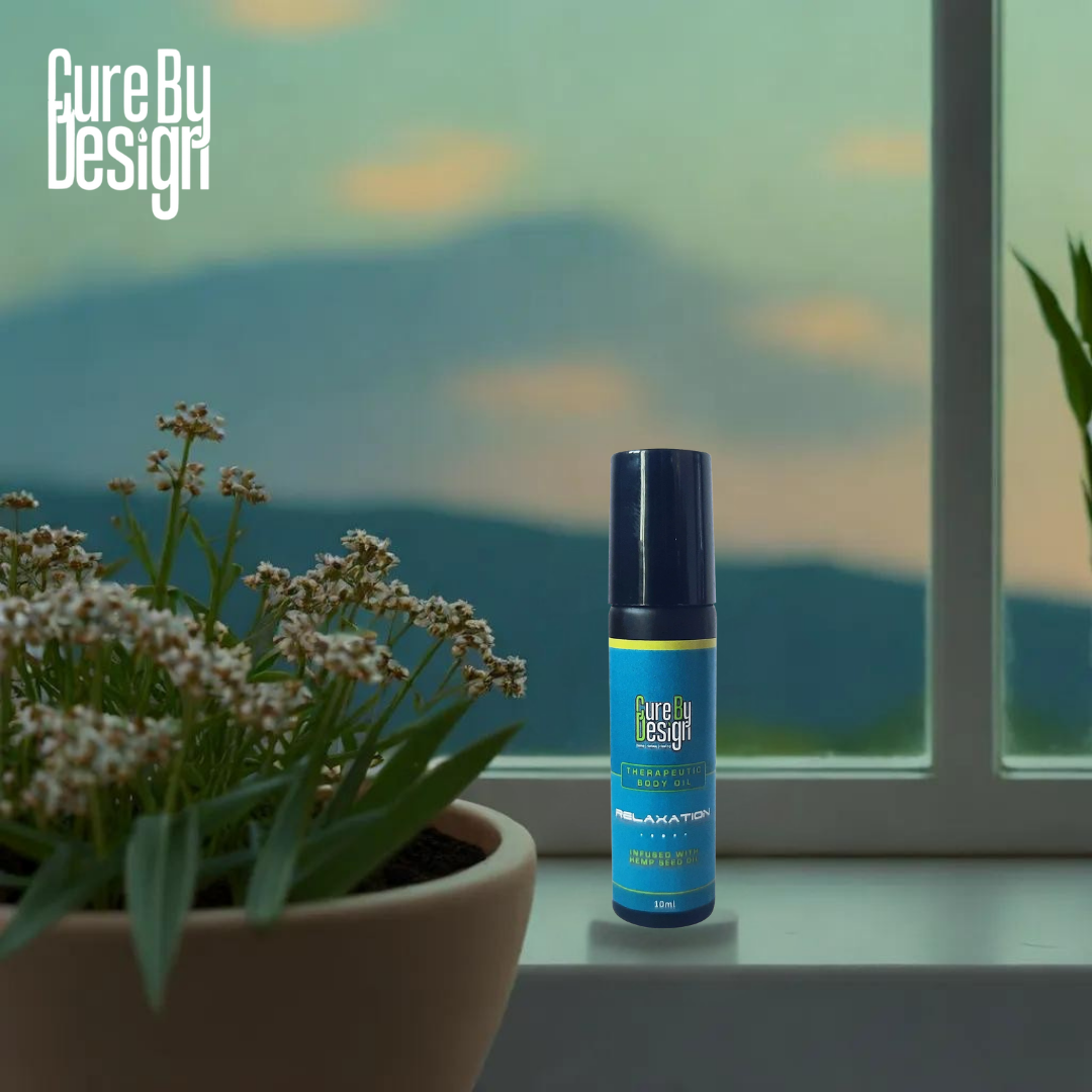Cure By Design Therapeutic Healing Roll On – Relaxation with Hemp Seed & Essential Oils (10ml).
