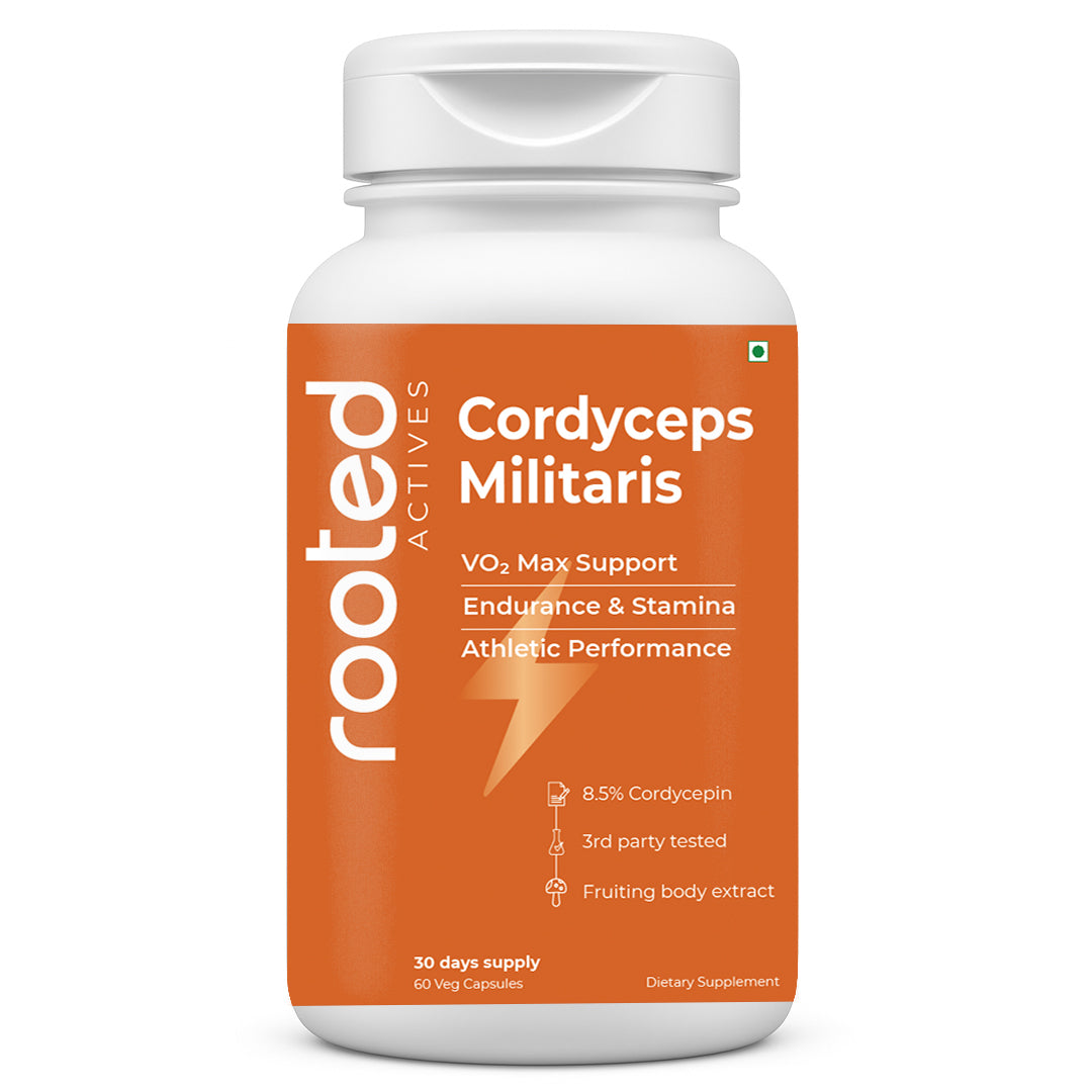 Rooted Actives Cordyceps Militaris Extract Capsules - Adenosine & Cordycepin Standardised | Everyday Energy Routine