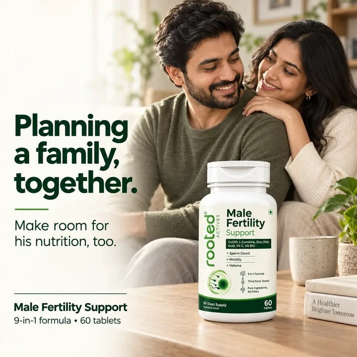 Rooted Actives 9-in-1 Men's Wellness Tablets - L-Carnitine, CoQ10, Vitamin C & Selenium Formula