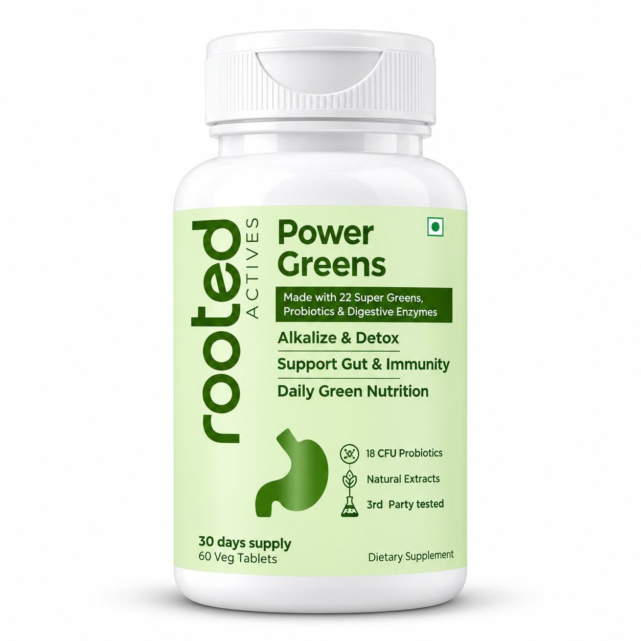 Rooted Actives Power Greens Tablets - 22 Super Greens & Fruits, 27+ Nutrients Per Serving