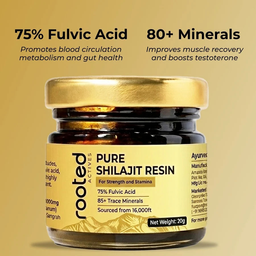 Rooted Actives Pure Himalayan Shilajit Resin - 75%+ Fulvic Acid & 85+ Trace Minerals