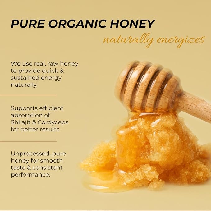 Rooted Actives Pure Shilajit Honey Sticks with Cordyceps - Himalayan Shilajit & Raw Honey (60%+ Fulvic Acid)