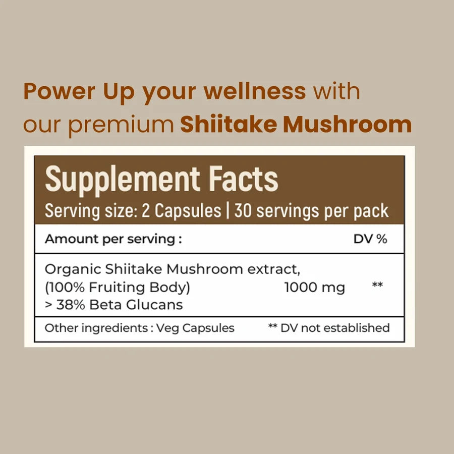 Rooted Actives Shiitake Mushroom Extract Capsules - Pure Fruit-Body Extract, Gluten-Free & Vegan