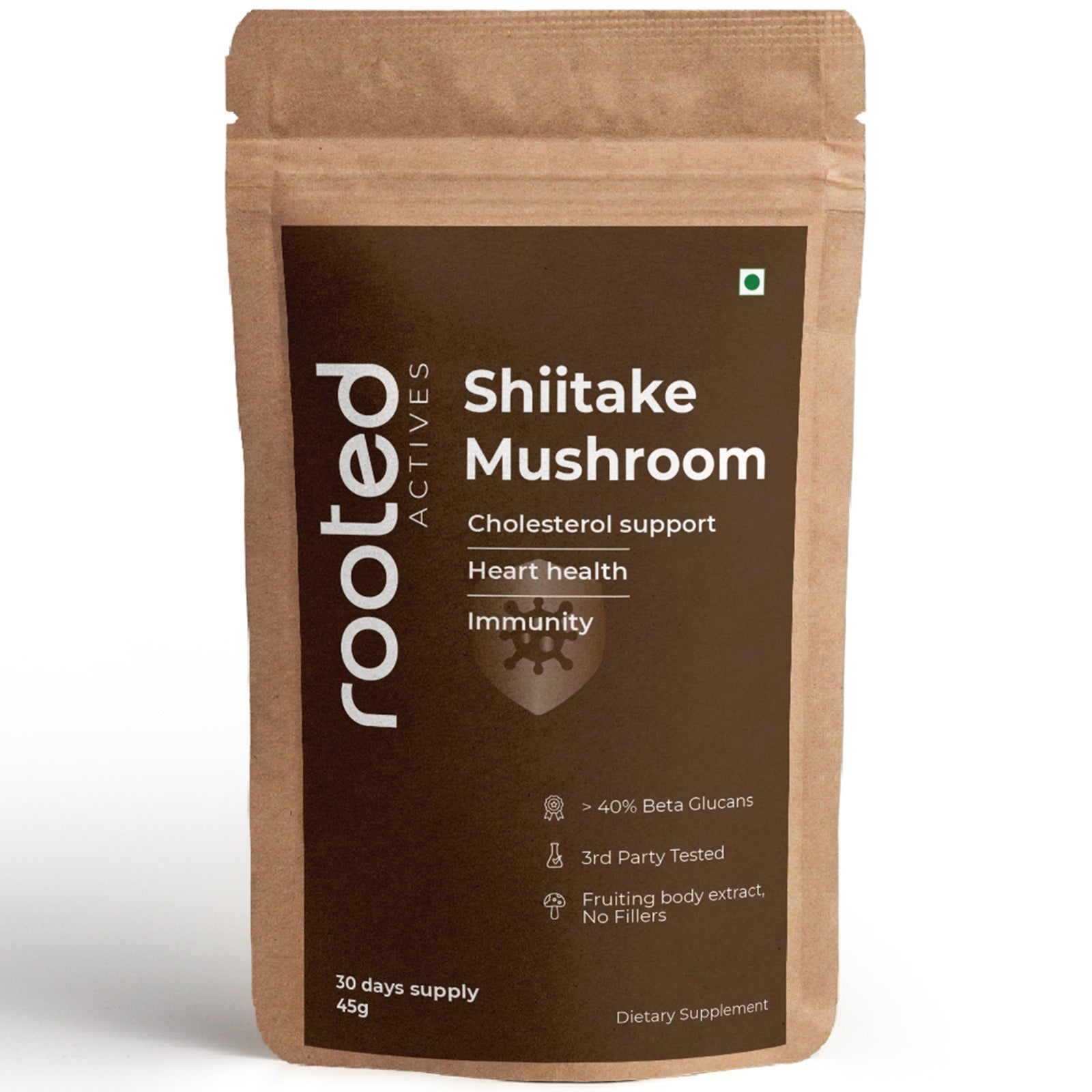 Rooted Actives Shiitake Mushroom Powder - Pure Fruit-Body Extract for Coffee, Tea & Smoothies