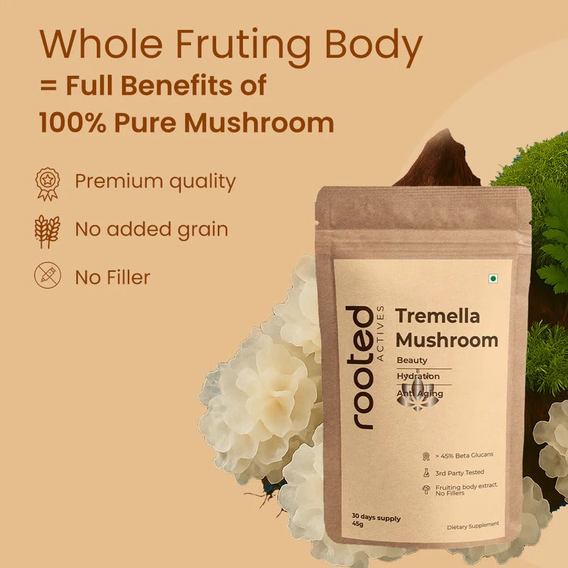 Rooted Actives Tremella Mushroom Extract Powder (45 g) | Skin Hydration & Beauty-from-Within