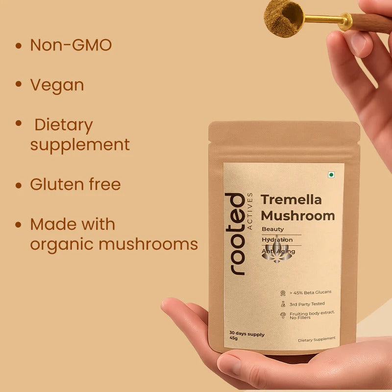 Rooted Actives Tremella Mushroom Extract Powder (45 g) | Skin Hydration & Beauty-from-Within