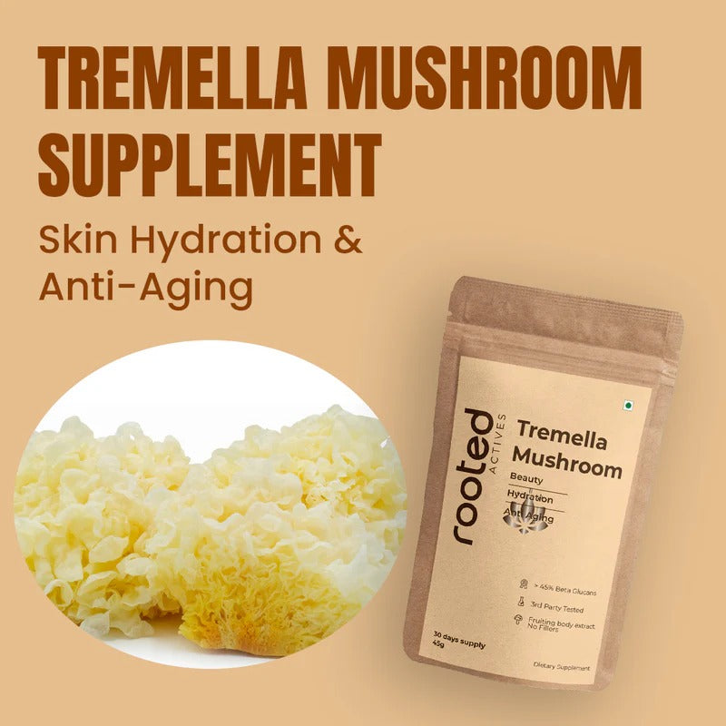Rooted Actives Tremella Mushroom Extract Powder (45 g) | Skin Hydration & Beauty-from-Within