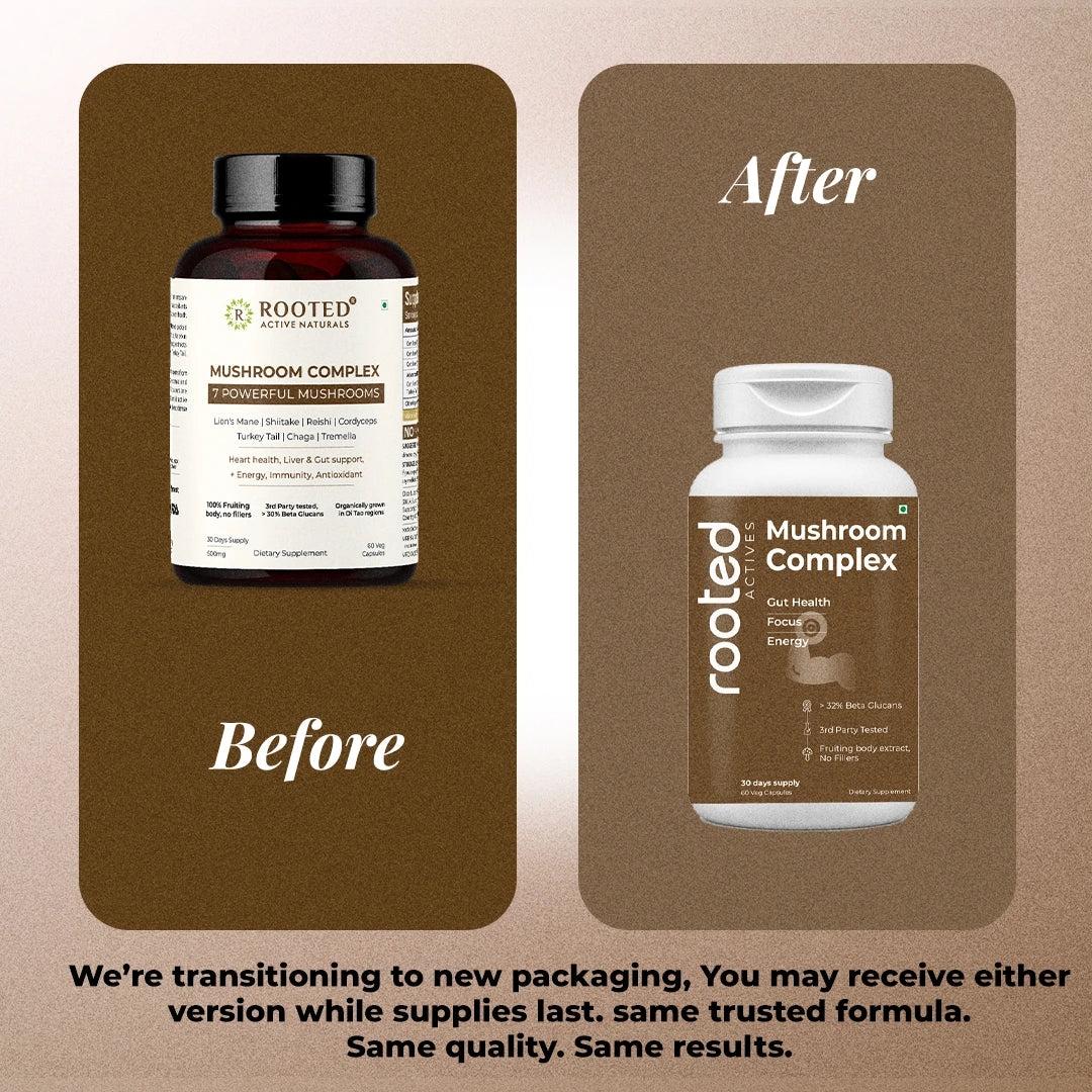 Rooted Actives 7 Mushroom Complex Capsules (60 Veg Caps) | Lion's Mane, Reishi, Cordyceps & More