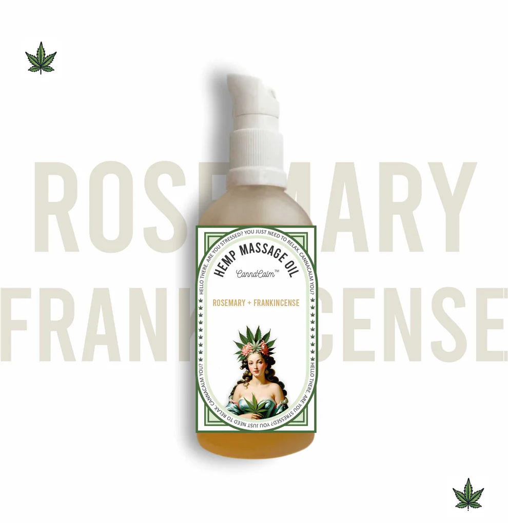 CannaCalm Hemp Massage Oil-Rosemary + Frankincense.