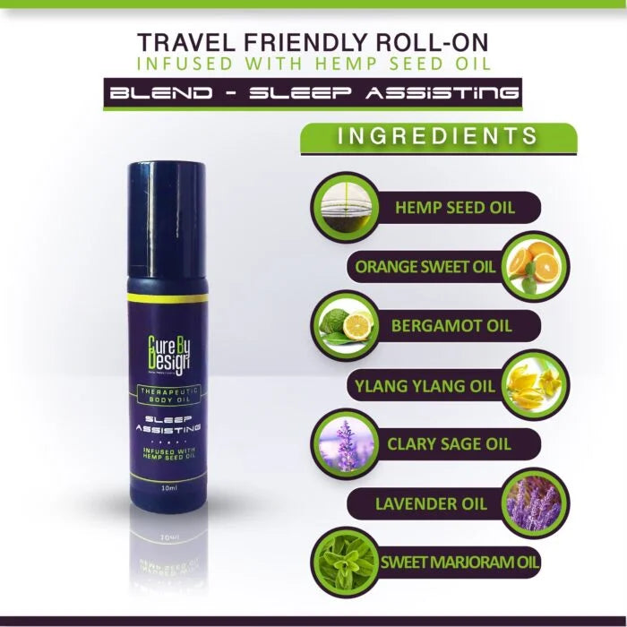 Cure By Design Hemp Blend Sleep Assisting Roll-On 10ml | Natural Aromatherapy for Deep Sleep.