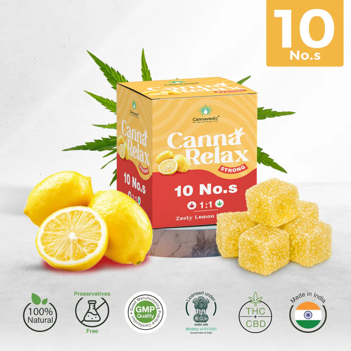 Cannavedic Canna Relax Strong Vijaya Candy | 1:1 THC:CBD Cannabis Gummies | 100mg per Gummy
