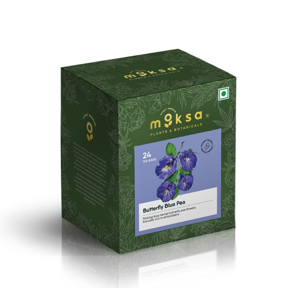 Moksa Butterfly Blue Pea tea box on a white background
