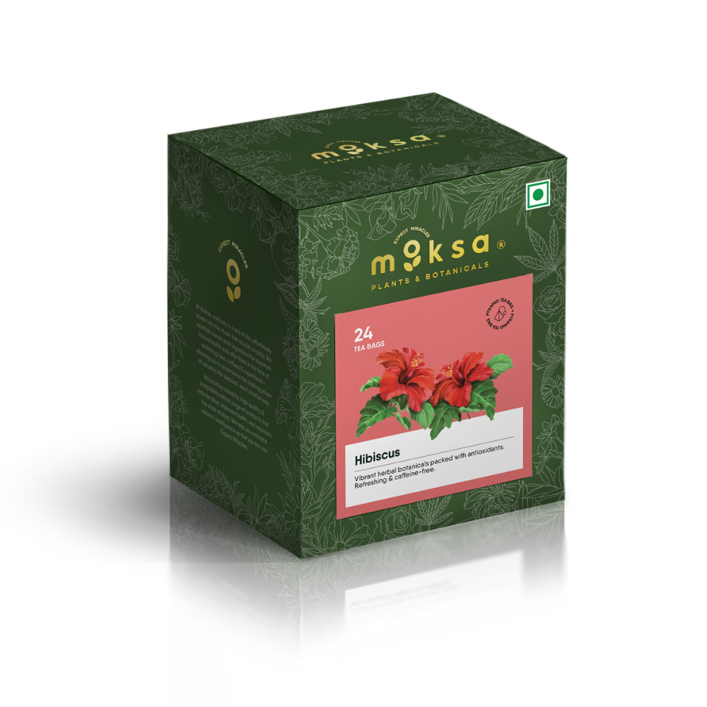 Moksa Hibiscus Flower Tea – Herbal Tea for Heart Health, Immunity & Detox (24 Tea Bags)