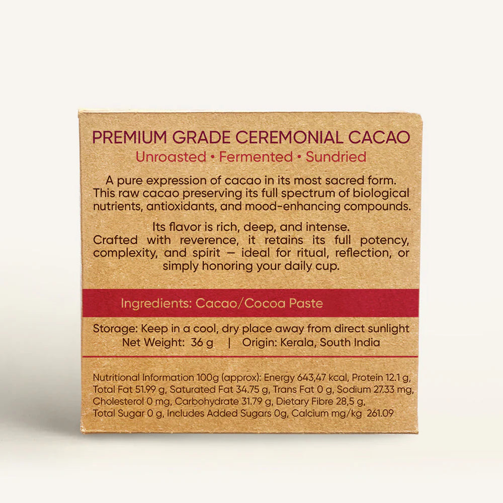 Amma Cacao- Ceremonial Cacao. Raw - Unroasted 36g (Pack of 10)